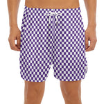 Purple And White Checkered Pattern Print Men's Split Running Shorts