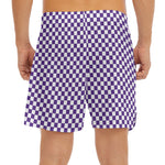 Purple And White Checkered Pattern Print Men's Split Running Shorts
