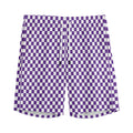 Purple And White Checkered Pattern Print Men's Athletic Shorts