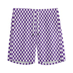 Purple And White Checkered Pattern Print Men's Sports Shorts