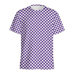 Purple And White Checkered Pattern Print Men's Sports T-Shirt