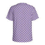 Purple And White Checkered Pattern Print Men's Sports T-Shirt