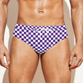 Purple And White Checkered Pattern Print Men's Swim Briefs