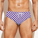 Purple And White Checkered Pattern Print Men's Swim Briefs