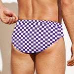 Purple And White Checkered Pattern Print Men's Swim Briefs