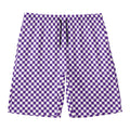 Purple And White Checkered Pattern Print Men's Swim Trunks
