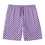 Purple And White Checkered Pattern Print Men's Swim Trunks