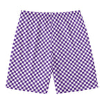 Purple And White Checkered Pattern Print Men's Swim Trunks