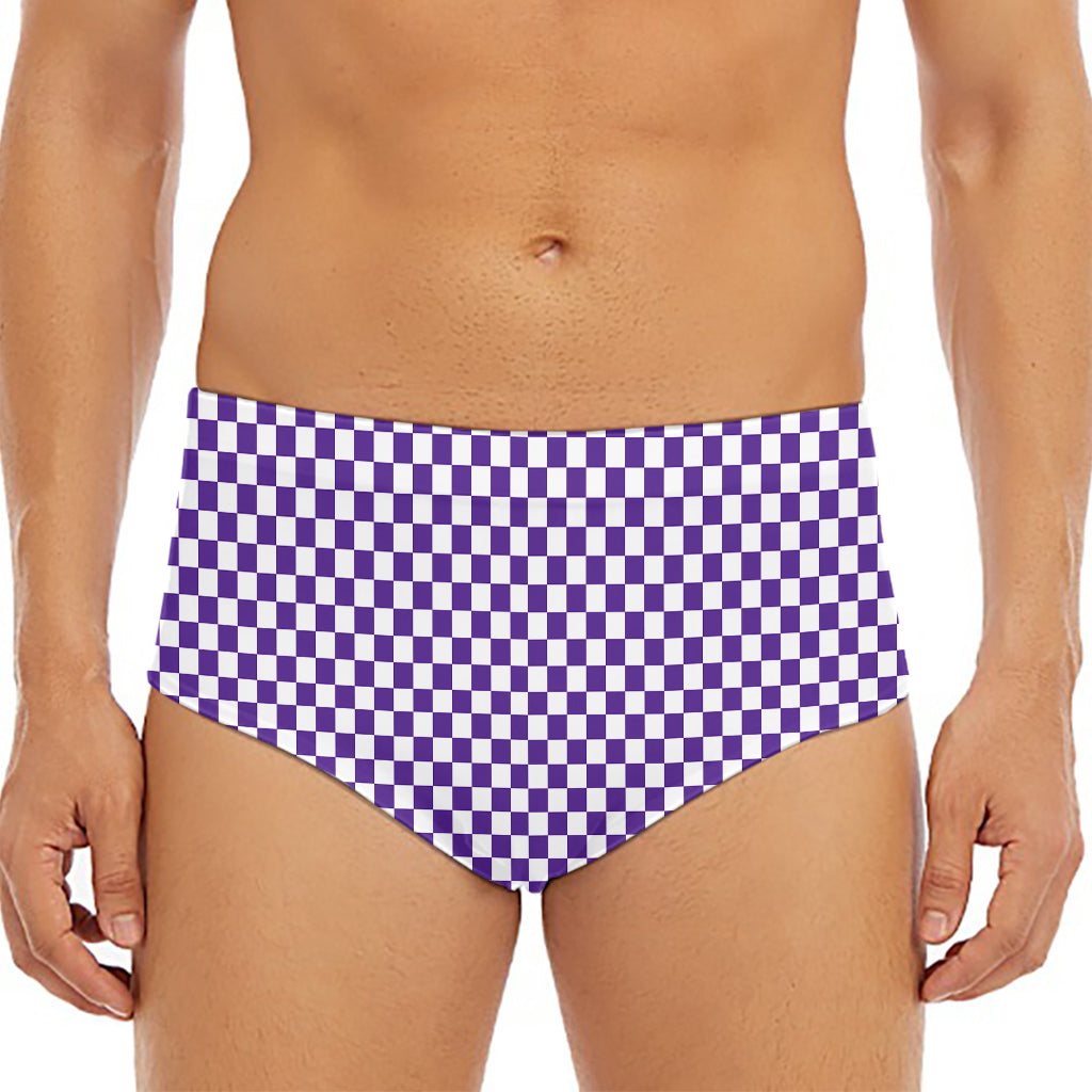 Purple And White Checkered Pattern Print Men's Triangle Swim Briefs