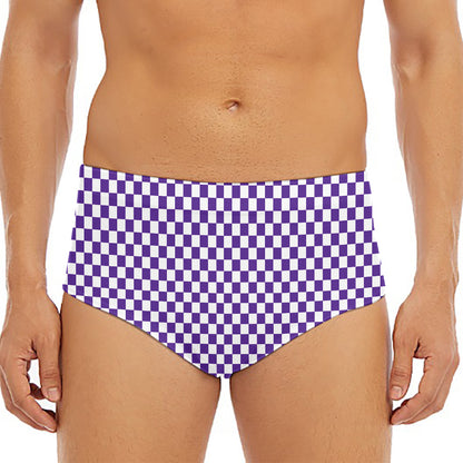 Purple And White Checkered Pattern Print Men's Triangle Swim Briefs
