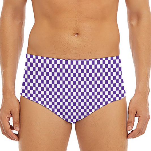 Purple And White Checkered Pattern Print Men's Triangle Swim Briefs