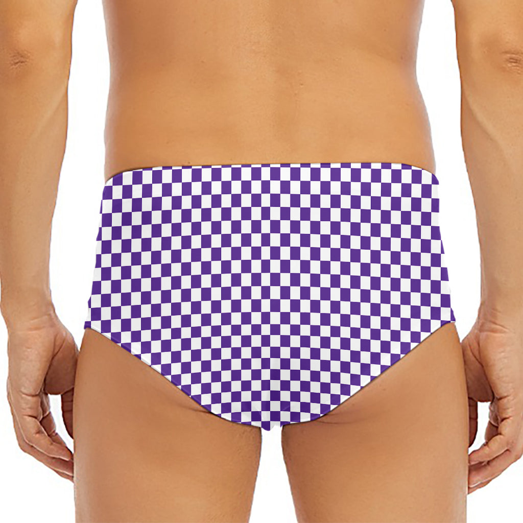 Purple And White Checkered Pattern Print Men's Triangle Swim Briefs
