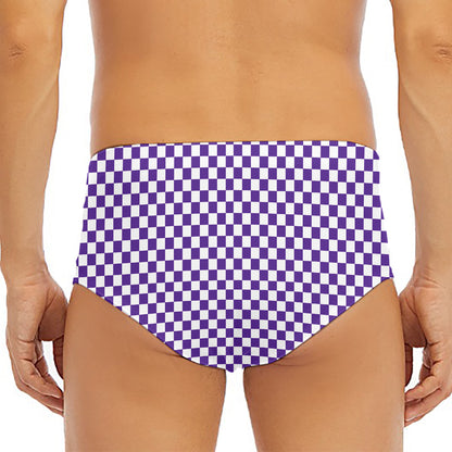 Purple And White Checkered Pattern Print Men's Triangle Swim Briefs