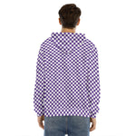 Purple And White Checkered Pattern Print Men's Velvet Pullover Hoodie