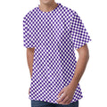 Purple And White Checkered Pattern Print Men's Velvet T-Shirt