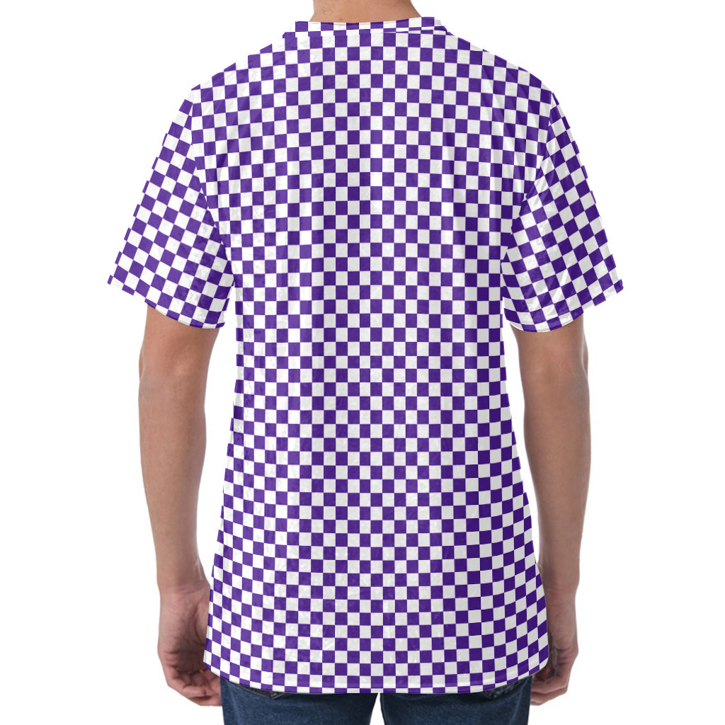 Purple And White Checkered Pattern Print Men's Velvet T-Shirt