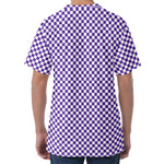 Purple And White Checkered Pattern Print Men's Velvet T-Shirt