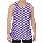 Purple And White Checkered Pattern Print Men's Velvet Tank Top