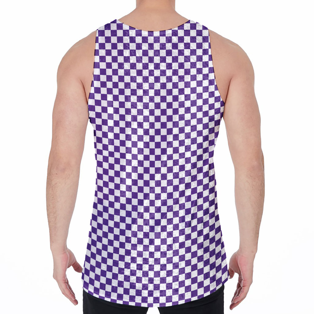 Purple And White Checkered Pattern Print Men's Velvet Tank Top