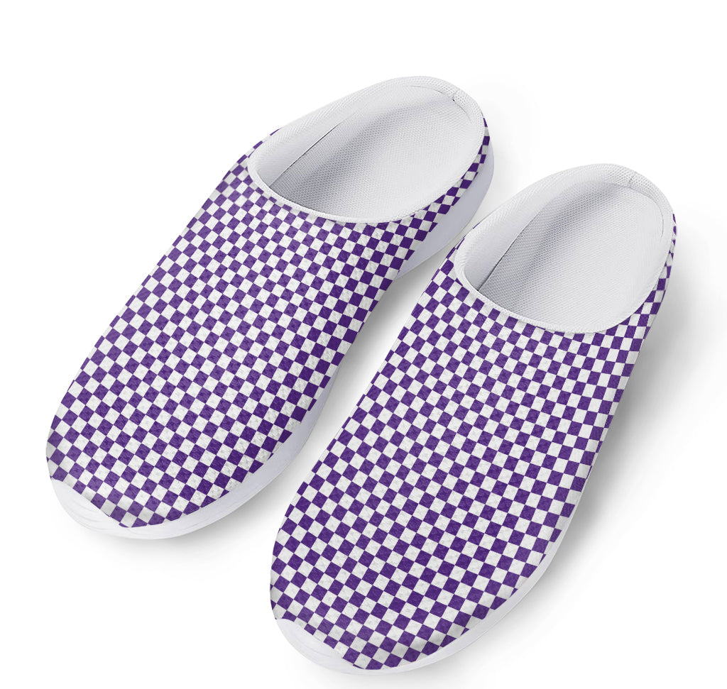 Purple And White Checkered Pattern Print Mesh Casual Shoes