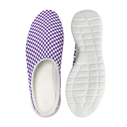 Purple And White Checkered Pattern Print Mesh Casual Shoes