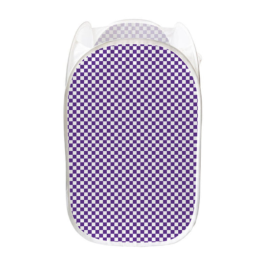 Purple And White Checkered Pattern Print Mesh Laundry Hamper