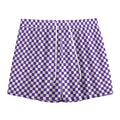 Purple And White Checkered Pattern Print Mesh Shorts