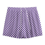 Purple And White Checkered Pattern Print Mesh Shorts