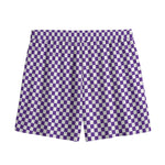 Purple And White Checkered Pattern Print Mesh Shorts