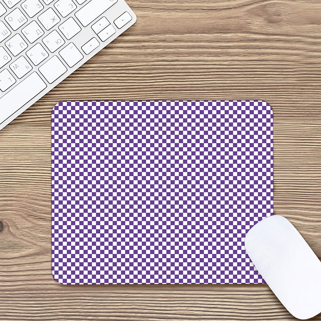 Purple And White Checkered Pattern Print Mouse Pad