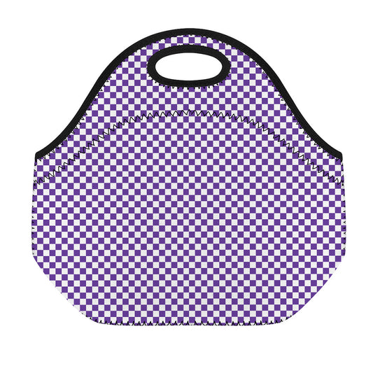 Purple And White Checkered Pattern Print Neoprene Lunch Bag