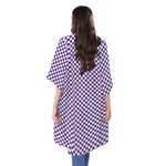 Purple And White Checkered Pattern Print Open Front Beach Cover Up