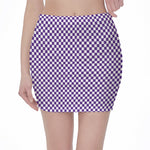 Purple And White Checkered Pattern Print Pencil Mini Skirt