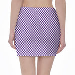 Purple And White Checkered Pattern Print Pencil Mini Skirt