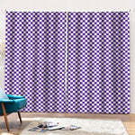 Purple And White Checkered Pattern Print Pencil Pleat Curtains