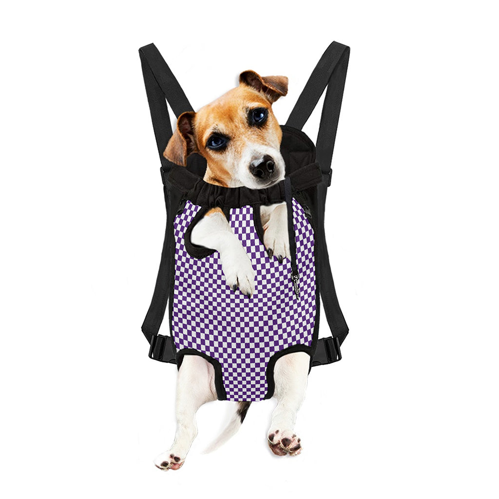 Purple And White Checkered Pattern Print Pet Carrier Backpack