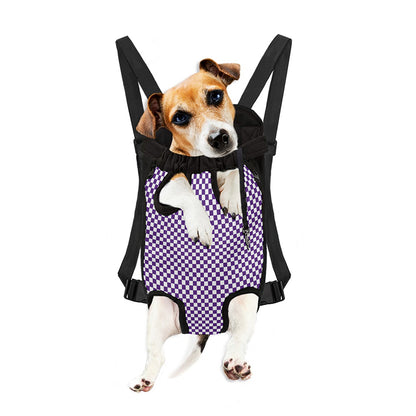 Purple And White Checkered Pattern Print Pet Carrier Backpack