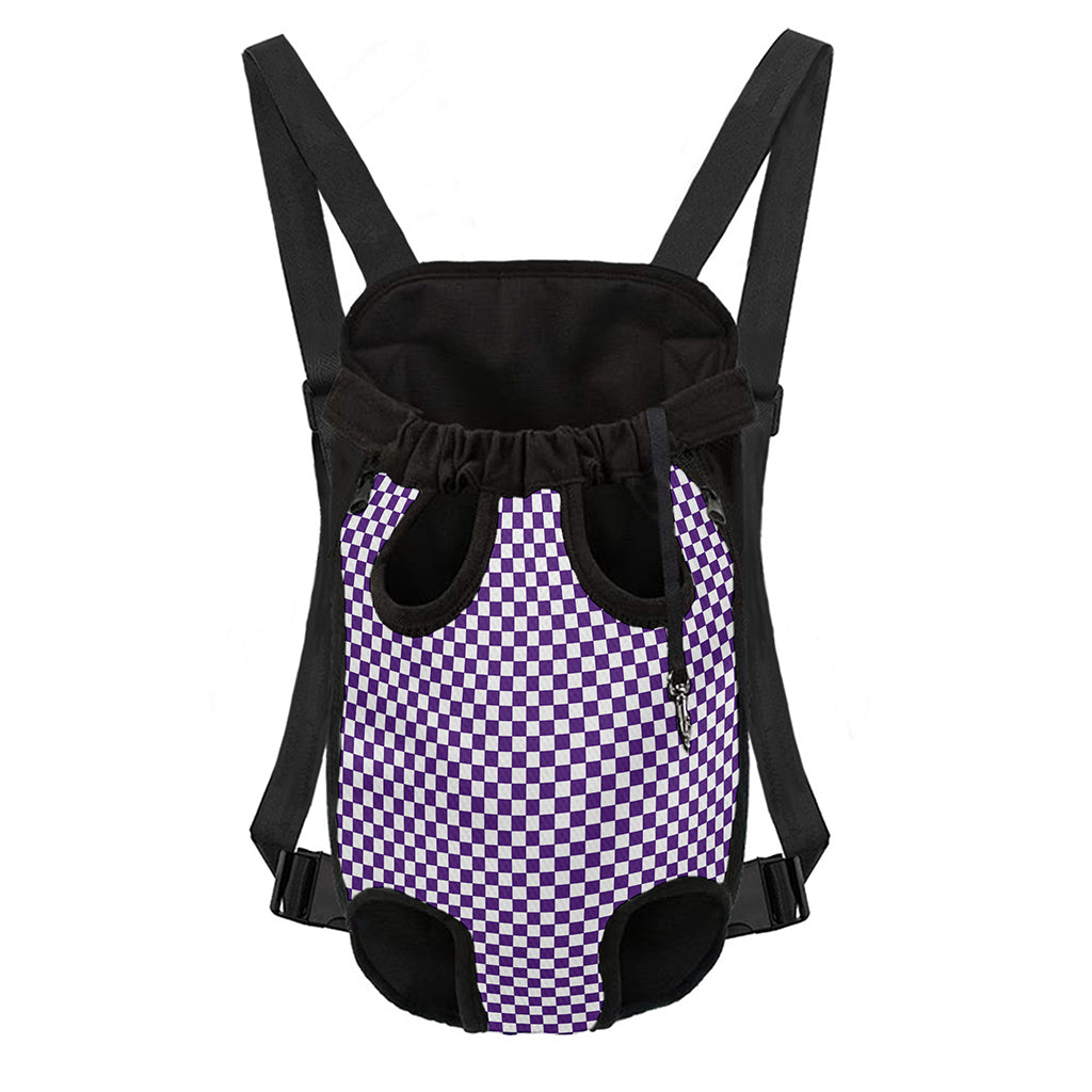 Purple And White Checkered Pattern Print Pet Carrier Backpack