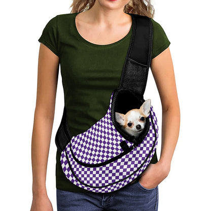 Purple And White Checkered Pattern Print Pet Sling Carrier