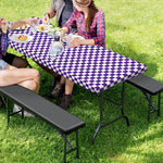 Purple And White Checkered Pattern Print Picnic Table Cover
