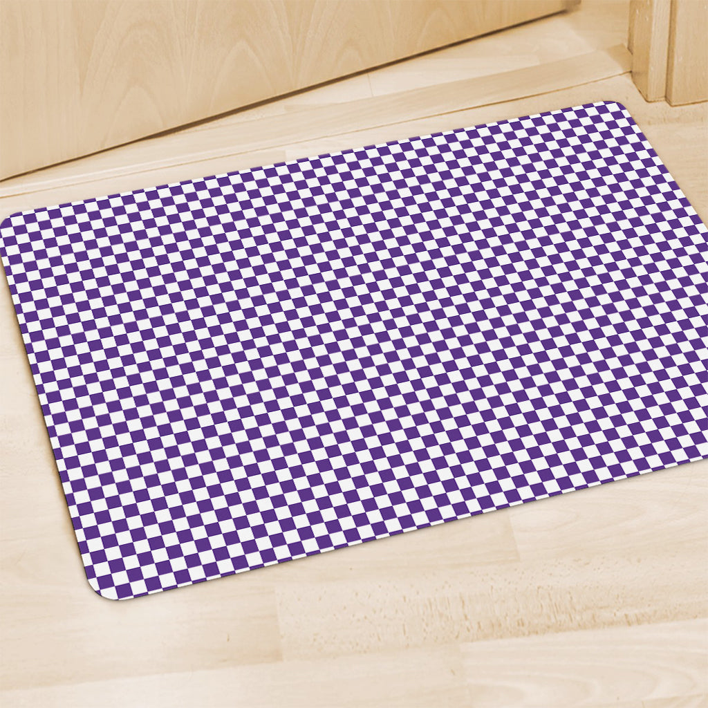 Purple And White Checkered Pattern Print Polyester Doormat