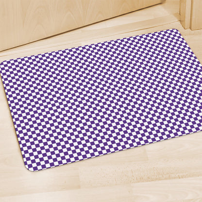 Purple And White Checkered Pattern Print Polyester Doormat