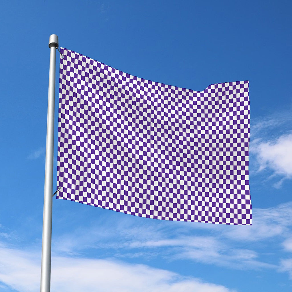 Purple And White Checkered Pattern Print Polyester Flag