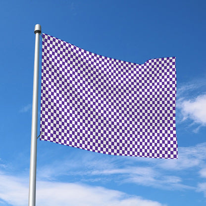 Purple And White Checkered Pattern Print Polyester Flag