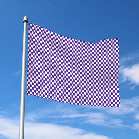 Purple And White Checkered Pattern Print Polyester Flag