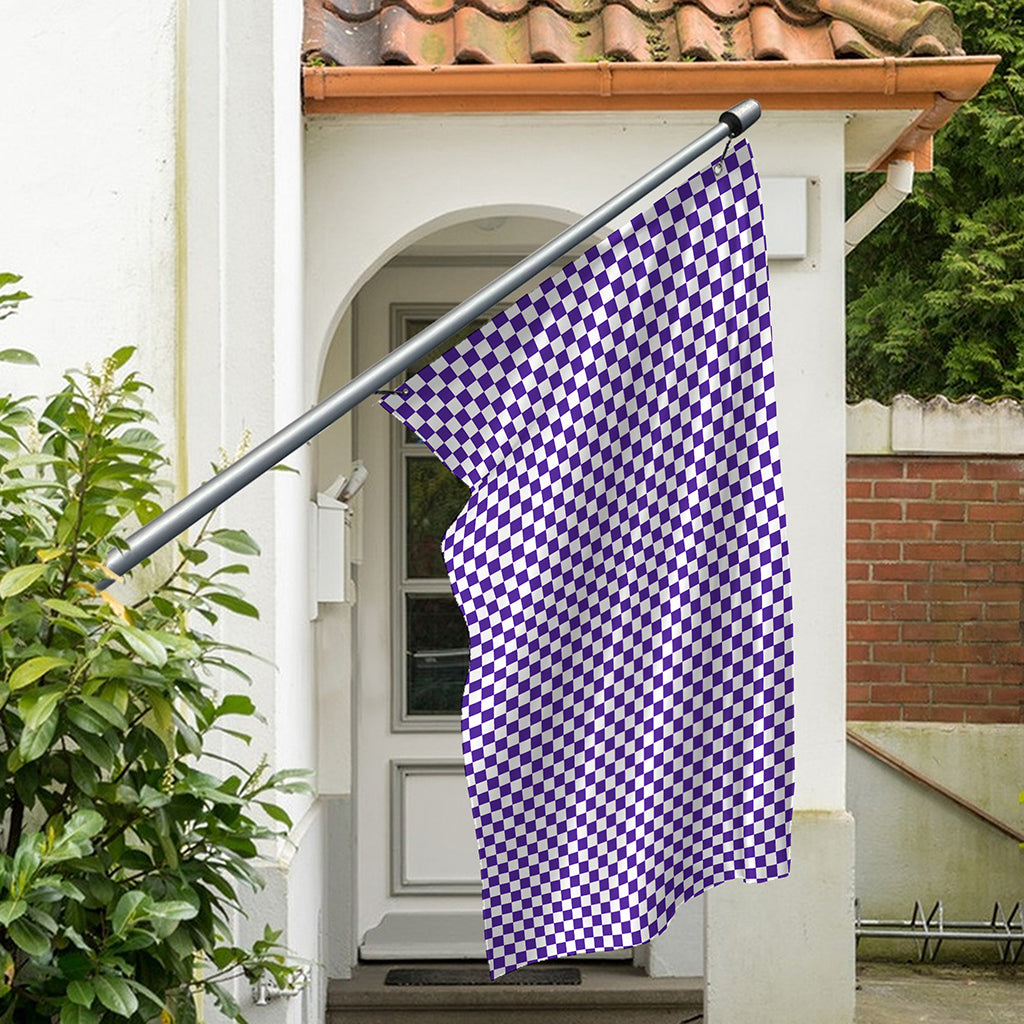 Purple And White Checkered Pattern Print Polyester Flag