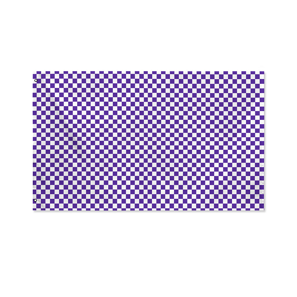 Purple And White Checkered Pattern Print Polyester Flag