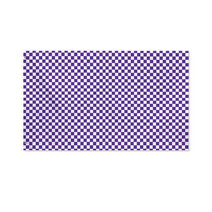 Purple And White Checkered Pattern Print Polyester Flag