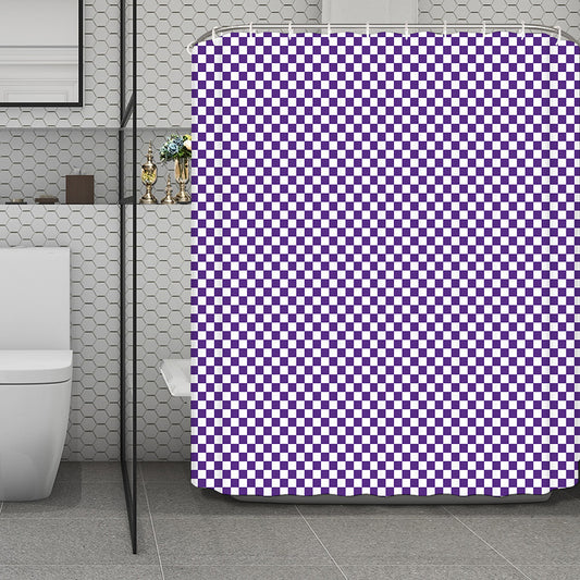 Purple And White Checkered Pattern Print Polyester Shower Curtain