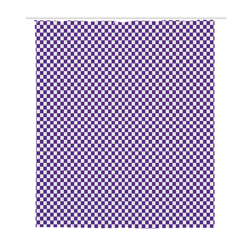 Purple And White Checkered Pattern Print Polyester Shower Curtain